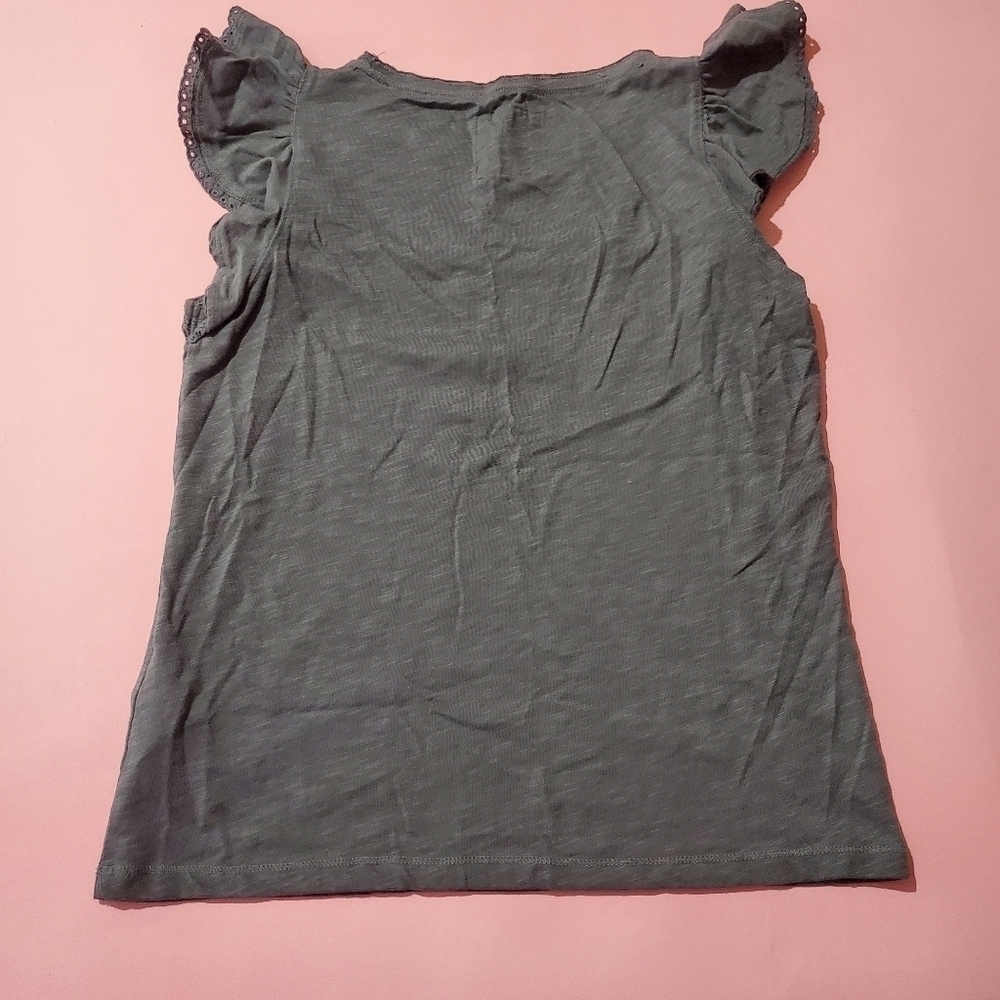 Hollister Grey Knit Top Eyelet Lace Ruffles Super Cute Preppy - Picture 5 of 8